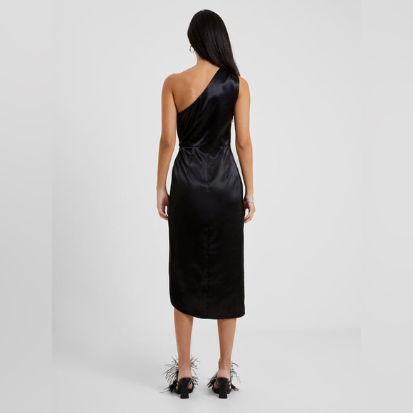 French Connection Adaline One-Shoulder Satin Midi Dress Black Size 8 NWT - Picture 5 of 11